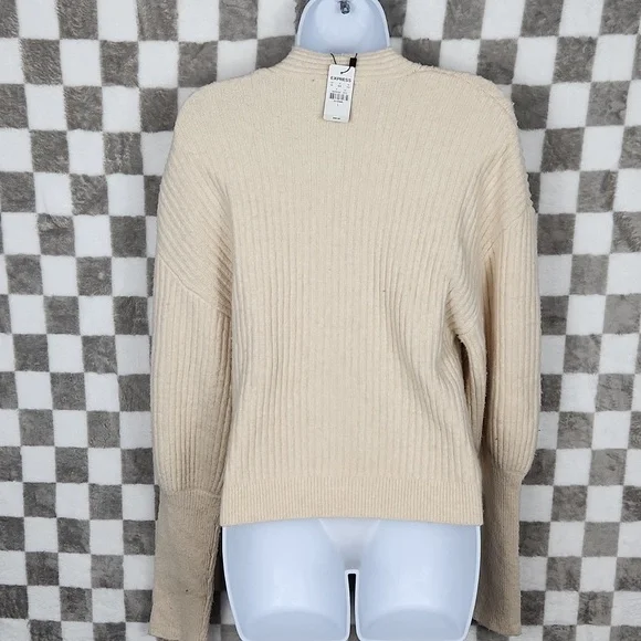 Express ribbed crop sweater cardigan women's Large oat NWT - Picture 3 of 8